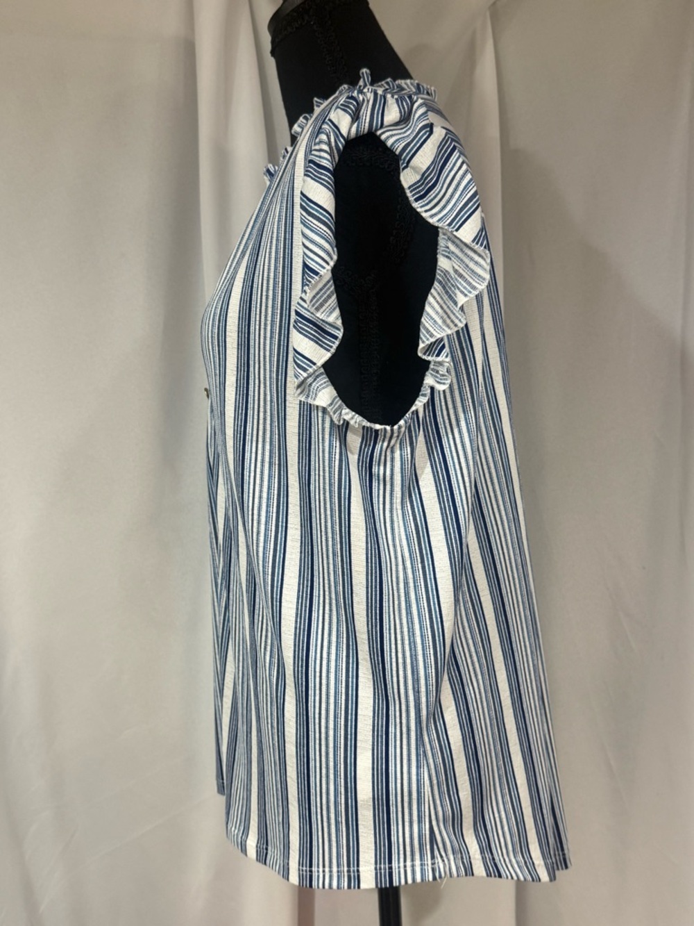 Striped Blue and White Ruffle Sleeve Blouse - Picture 3 of 6
